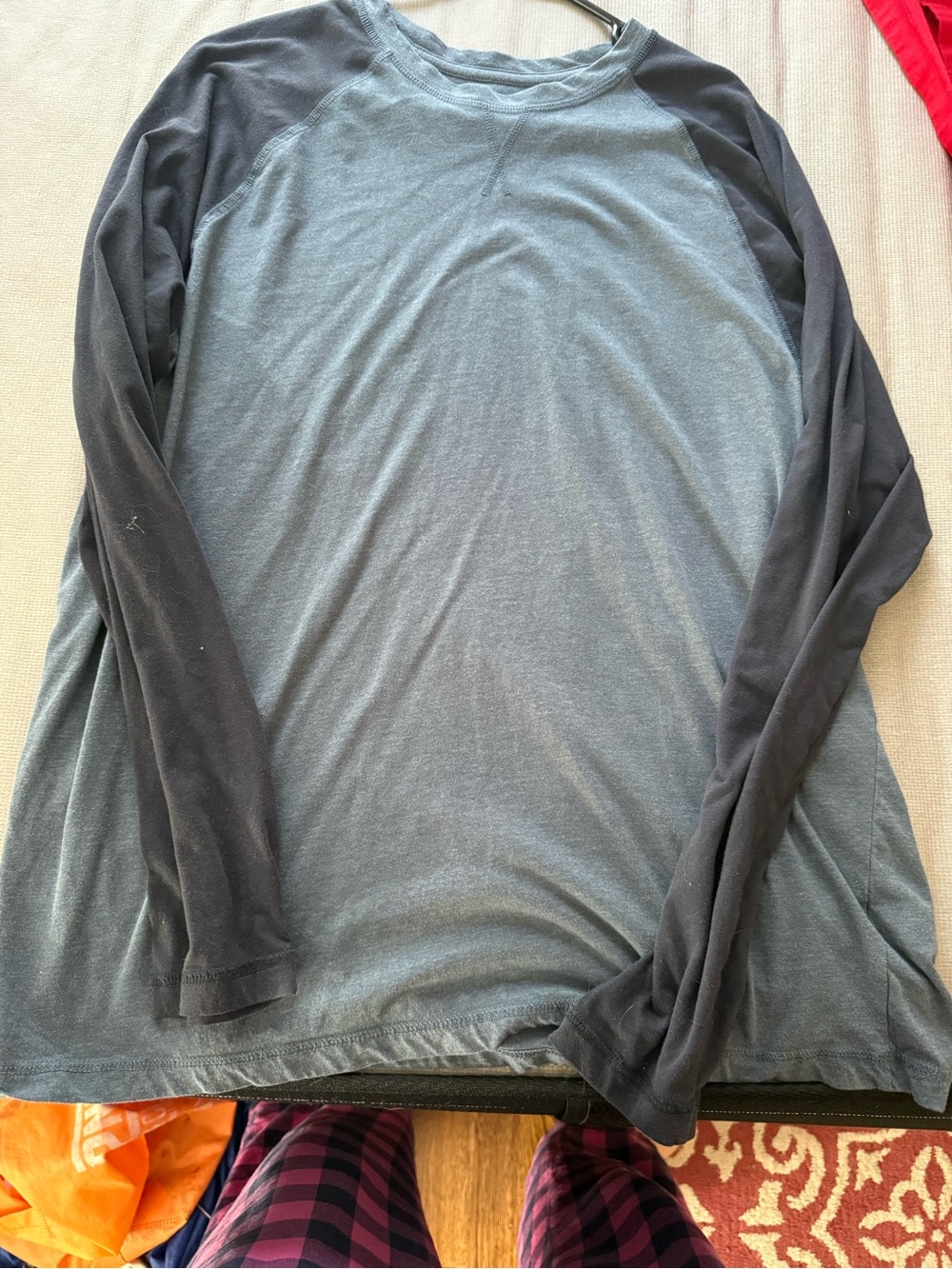 Men's Long-Sleeve Raglan Shirt - Slate Blue and Charcoal